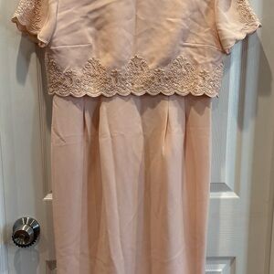 S&M Richards by Karen Kong- Elegant Peach Dress with Lace Overlay